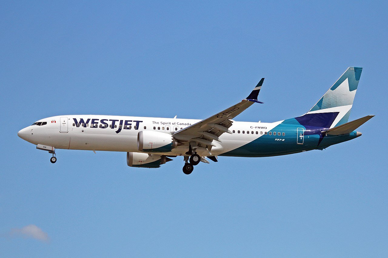 Boeing 737 MAX8 de la aerolínea WestJet en el que viajaba el político