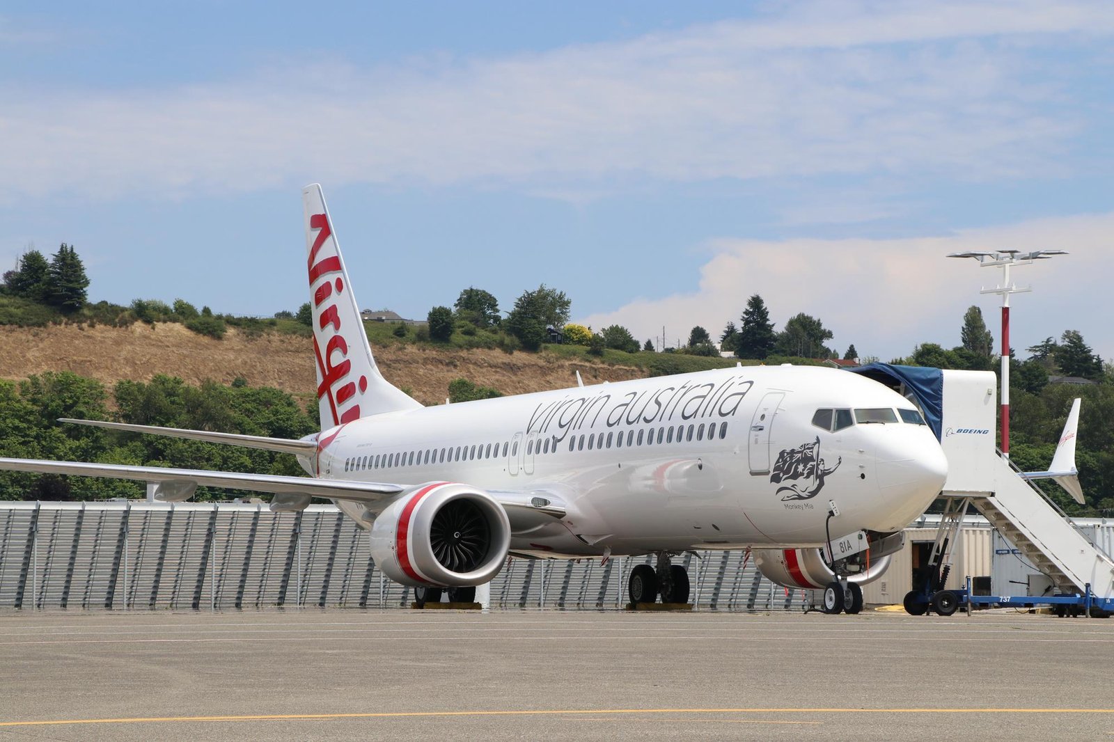 El primer MAX8 de Virgin Australia en Renton poco antes de ser entregado a la compañía. Foto: Virgin Australia