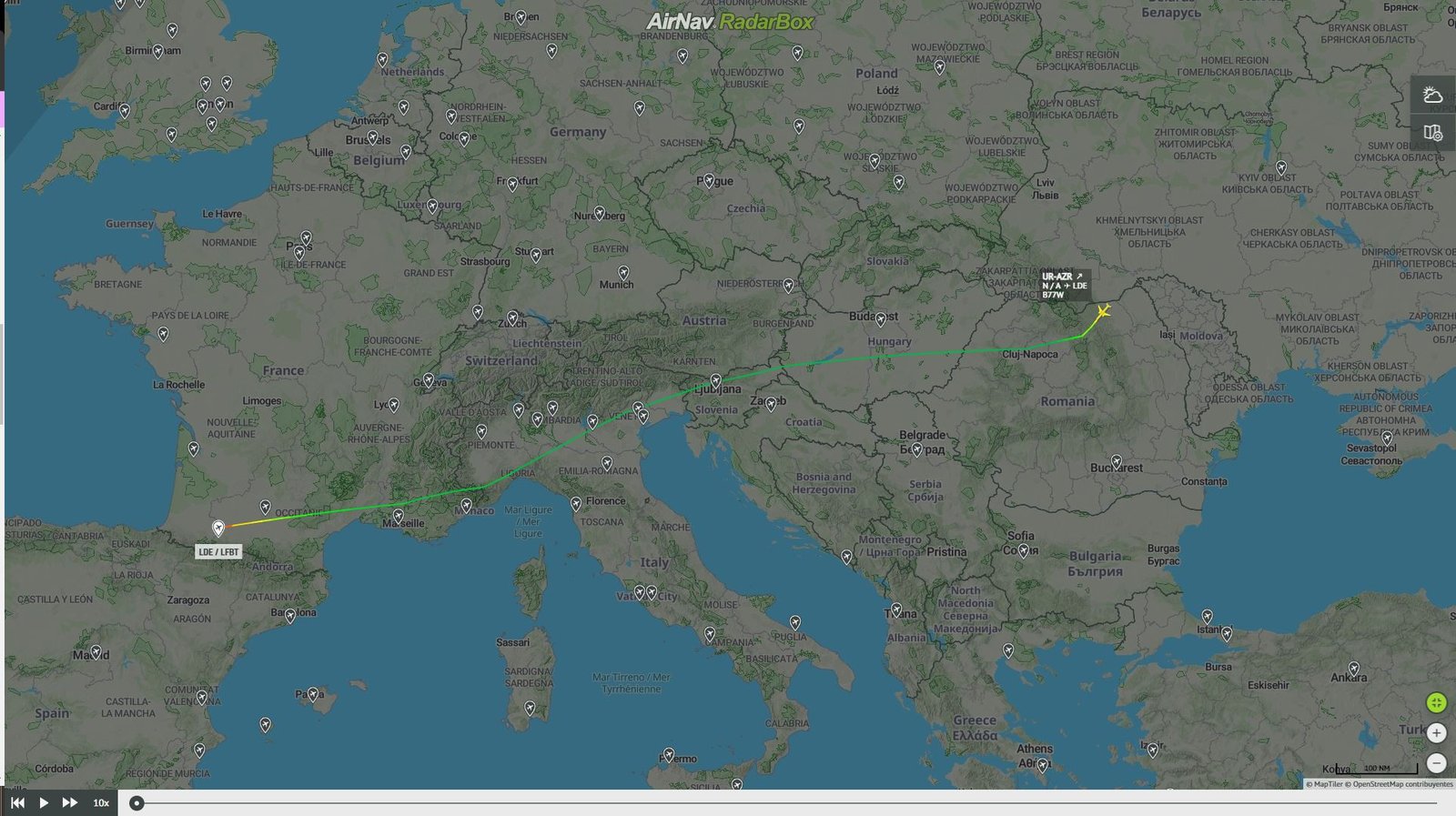 Ruta de vuelo del 777 desde que encendió el transpondedor en Rumanía. Foto: RadarBox