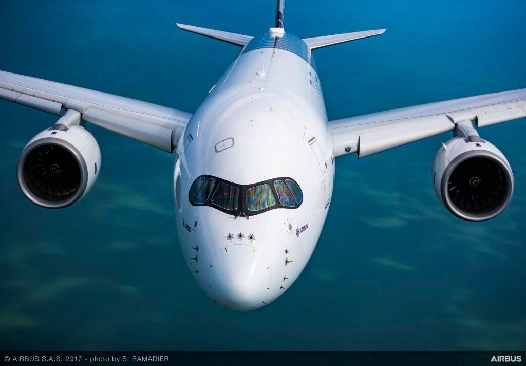 Uno de los Airbus A350 de pruebas en vuelo. Foto: Airbus