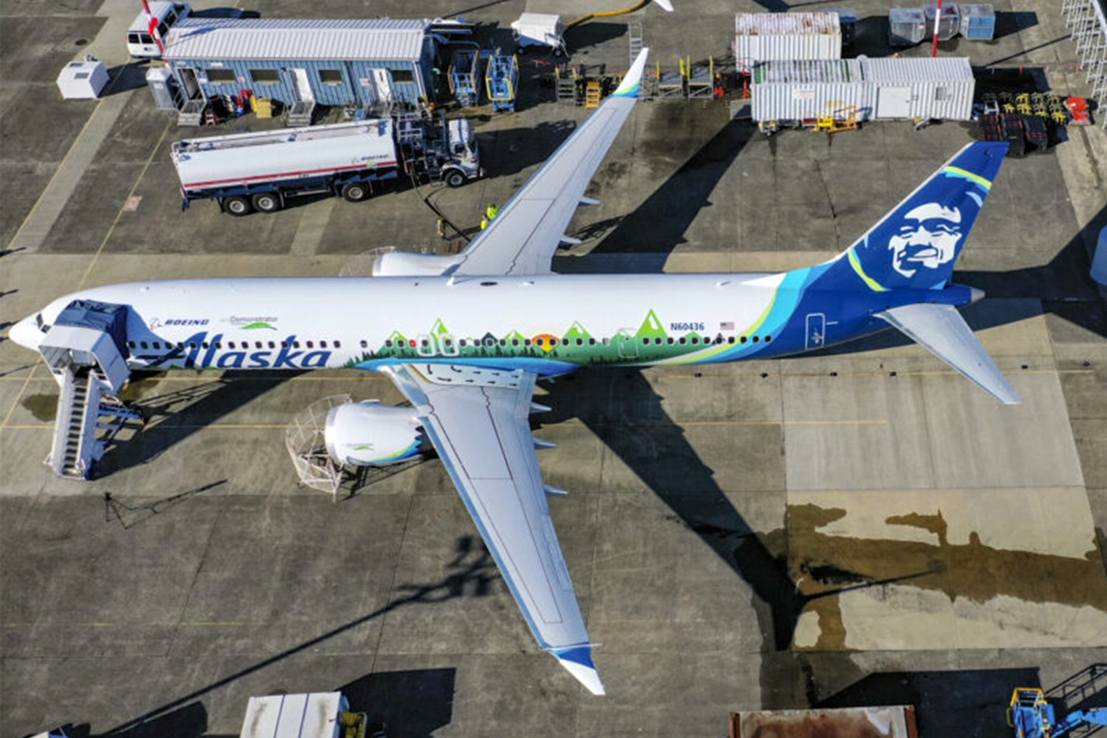 Uno de los MAX 9 de Alaska Airlines se utilizó como EcoDemostrator por Boeing y la NASA. Foto: Addison Salzman / Boeing