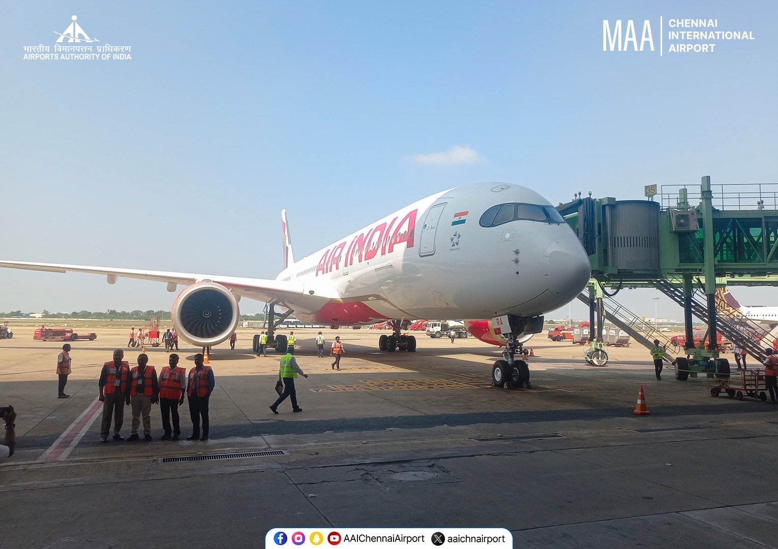 El A350 de Air India en Chennai. Foto: Chennai (MMA) Airport.