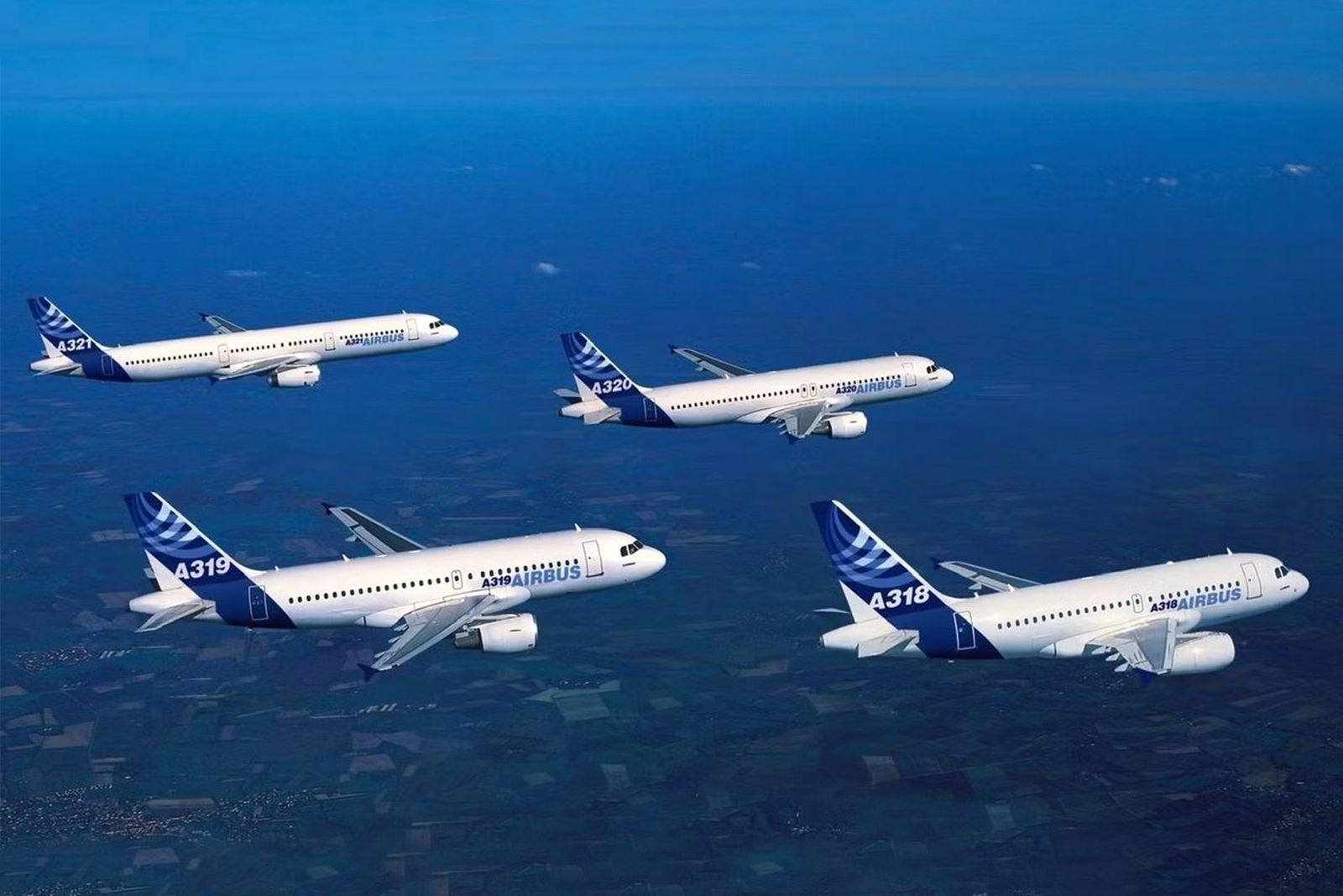 El A318, A319, A320 y A321 CEO de Airbus volando. Foto: Airbus