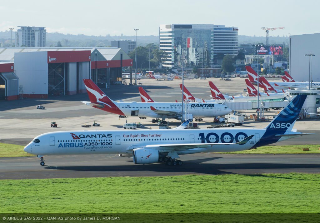 Airbus realizó una visita a Qantas con el A350-1000 en 2022. Foto: Airbus