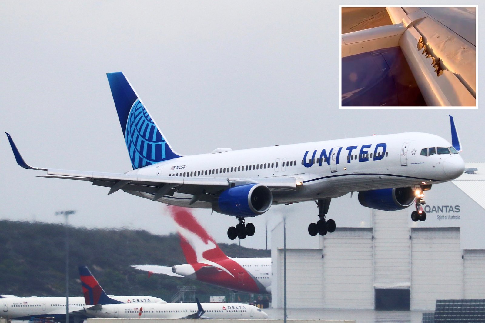 EL Boeing 757-200 de United Airlines aterrizó sin problemas. Foto principal: Tim. Foto del incidente: Kevin Clarke
