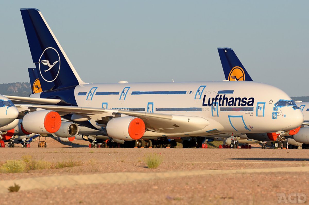 Airbus A380 de Lufthansa en Teruel. Foto: Alberto González.
