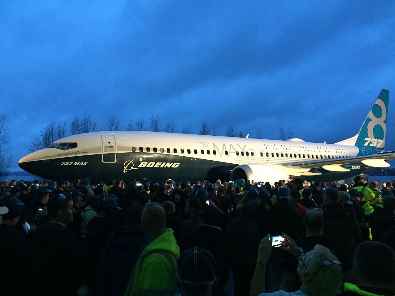 Presentación del primer 737 MAX, un MAX 8 bautizado como "Spirit of Renton" en diciembre del 2015. Foto: The Beav