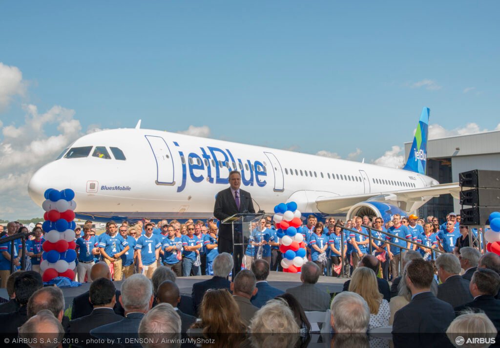 Ceremonia de entrega del primer Airbus fabricado en la factoría de Mobile, en Alabama. Foto: Airbus