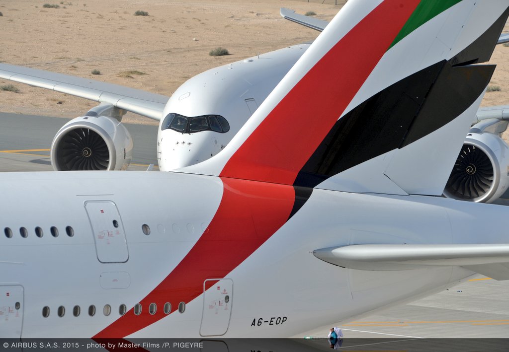 Emirates podría pedir el A350-1000 en el Dubái Airshow. Foto: Airbus